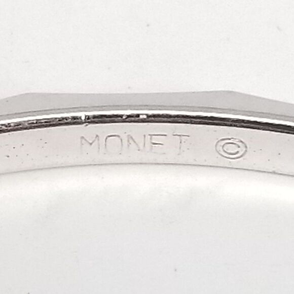 Vintage Monet Silver Tone Skinny Stacking Bangle Bracelet, Signed Estate - Picture 2 of 6